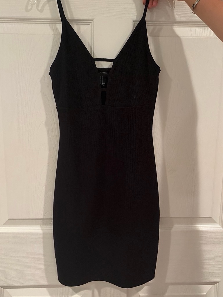 Forever 21 Black Ribbed Mini Dress With V-Notch